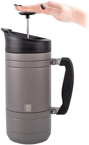 Basecamp Coffee Press - Double Wall Vacuum Insulated Stainless Steel - Bru-Stop Technology, No Grounds in Coffee, No Spill Lid (Storm Gray, 48 fl.oz) - Blissbrew