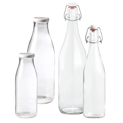 French Glass Milk Bottles with Printed Airtight Twist Lids (6 Count)