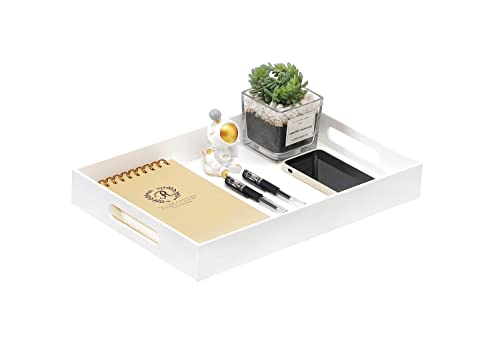 Glossy White Sturdy Acrylic Serving Tray with Handles