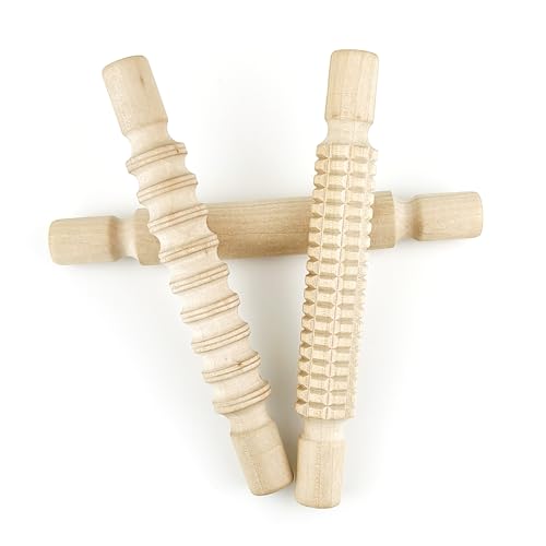 3 Pack 8 Inch Wooden Textured Rolling Pins (3 Count)