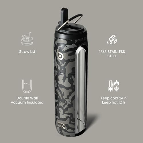 Stainless Steel Water Bottle 32 oz Black Camouflage