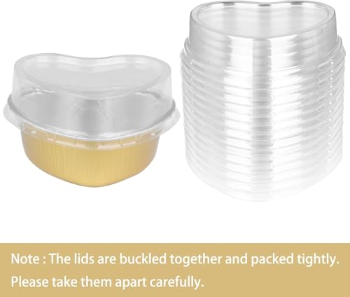 Mini Cake Pans 3.5oz Aluminum Foil Heart Cake Pan with Lids (50 Count)