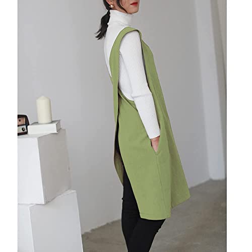 Cotton Linen Apron Halter CrossBack Bandage Aprons Japanese Style X Shape Pocket
