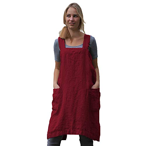 Women’s Pinafore Square Apron Baking Cooking Gardening Works Cross Back Cotton
