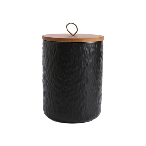 Black White Ceramic Coffee Canister Tea Canister with Seal Wood Lid (3 Count)