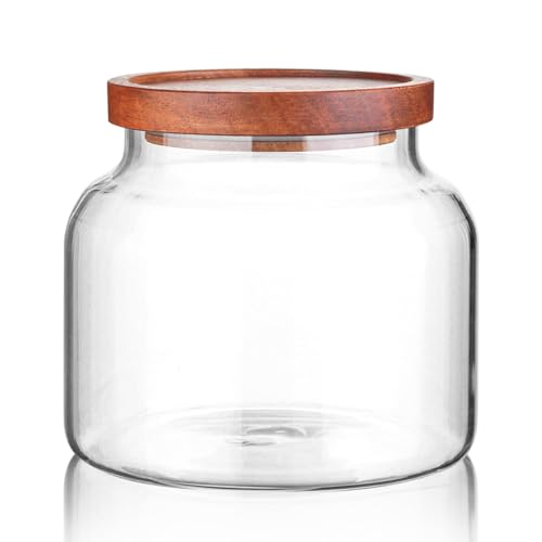Glass Storage Container Airtight Food Jars Kitchen Canister with Wood Lids
