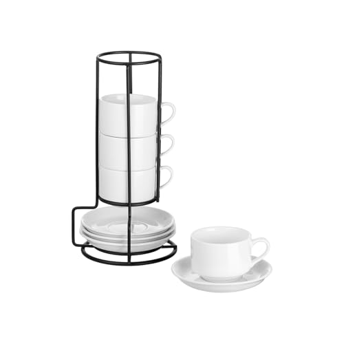 2.5 OZ Stackable Porcelain Espresso Cups with Saucers Set (4 Count)
