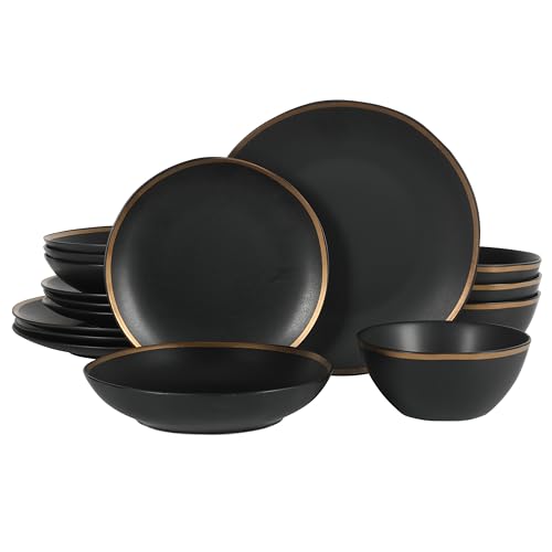Kings Road Double Plates and Bowl Organic Round Porcelain Dinnerware Set