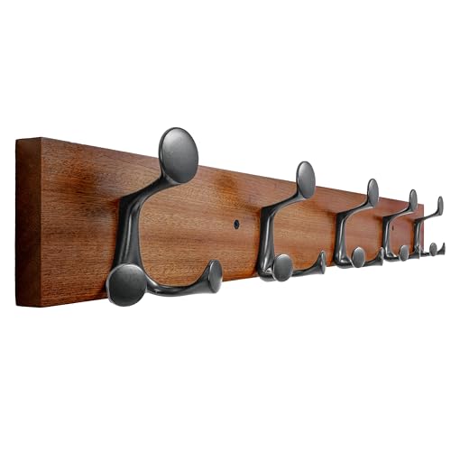 30 Inch Wood Coat Rack Wall Mount with 5 Triple Hooks