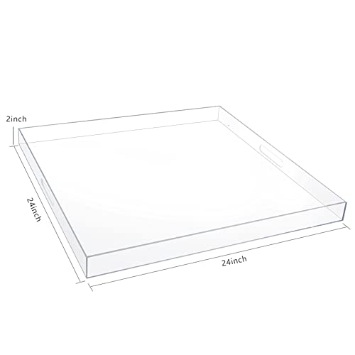 24×24 Inch Clear Acrylic Serving Tray with Handles Extra Large Ottoman Tray Decorative Tray Spill