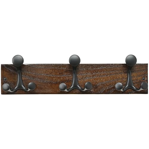 17 Inch Walnut Wood Coat Rack Wall Mount with 3 Triple Hooks