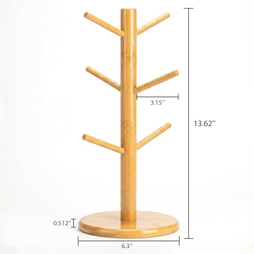 Bamboo Coffee Mug Tree with 6 Hooks