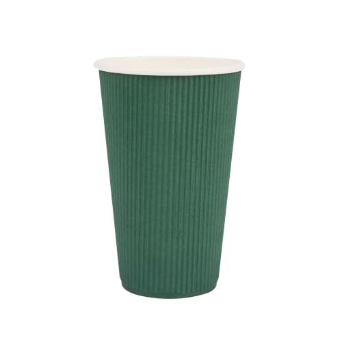 Ripple Wall Coffee Cups 25 Count 16 Ounce Insulated Forest Green Paper Cups
