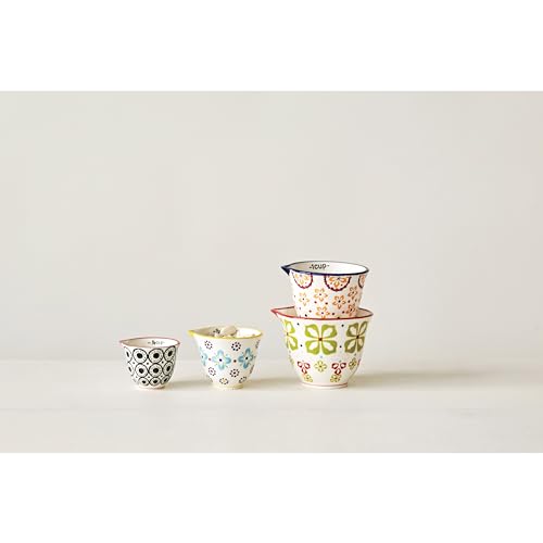 Floral Hand Stamped Stoneware Measuring Cups (4 Count)