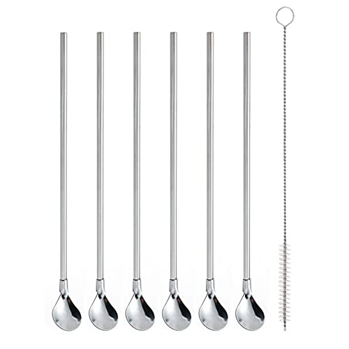 Reusable Stainless Steel Long Handle Straws Spoon