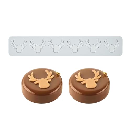 3D Hollow Out Lace Mold Silicone Christmas Deer Head Shape Fondant Molds Chocolate Mould for Cake Pastry Decor Baking Gumpastes Moulds Decoration