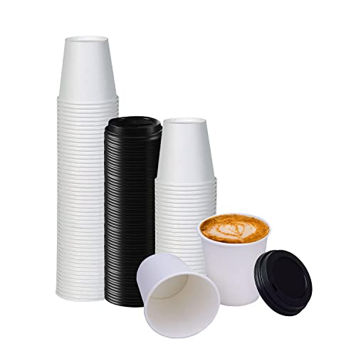 White Disposable Paper Coffee Cups with Lids (25 Count)