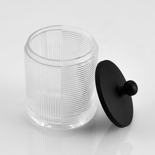 Clear Transparent Apothecary Ribbed Geometric Etched Glass Jar W