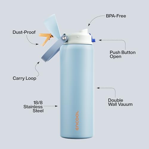 Insulated Water Bottle with Straw Stainless Steel Water Bottle with Push Button Lid