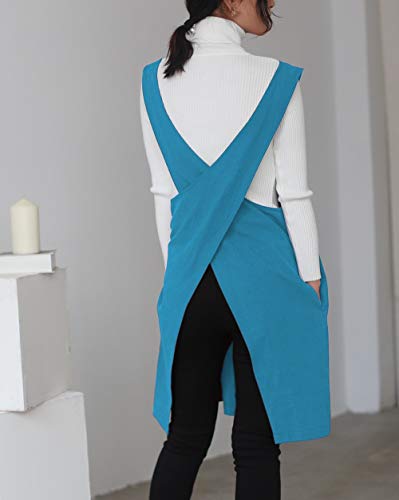 Soft Cotton Linen Apron Solid Color Halter Cross Bandage Aprons Japan Japanese Style X Shape Kitchen Cooking Clothes Gift for Women Chef Housewarming