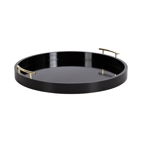 Lipton Modern Round Ottoman Tray; 22 Inch Diameter; Black and Gold; Decorative Circle Coffee Table Tray for Living Room Decor or Large Serving Tray