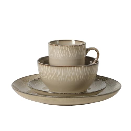 Jasper 16 Piece Plates and Bowls Reactive Glaze Dishes Stoneware Ceramic Dinnerware Set