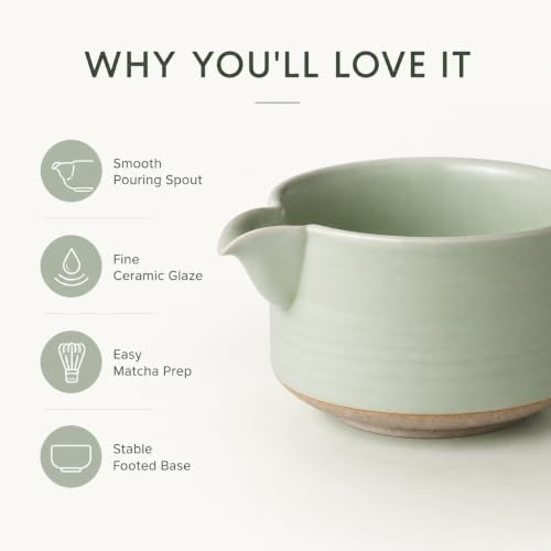 Matcha Traditional Porcelain Tea Bowl with Pour Spout