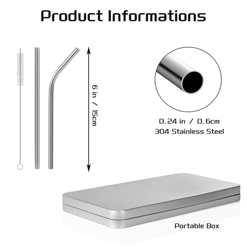 10 Pcs] 6 Inch Metal Drinking Straws