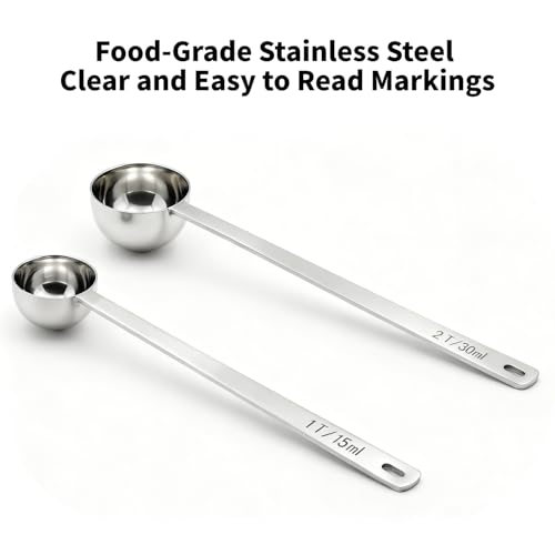 2PCS Coffee Scoop for Ground Coffee Stainless Steel Measuring Spoons Long Handle 30ml 8.66in and 15ml 8.27in Set for Deep Jars Beans Protein Powder Flour