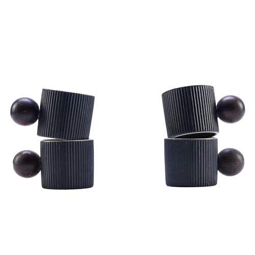 Ceramic Mini Espresso Cups Demitasse Cups with Round Wooden Handle Vertical Stripes Tea Cups (4 Count)