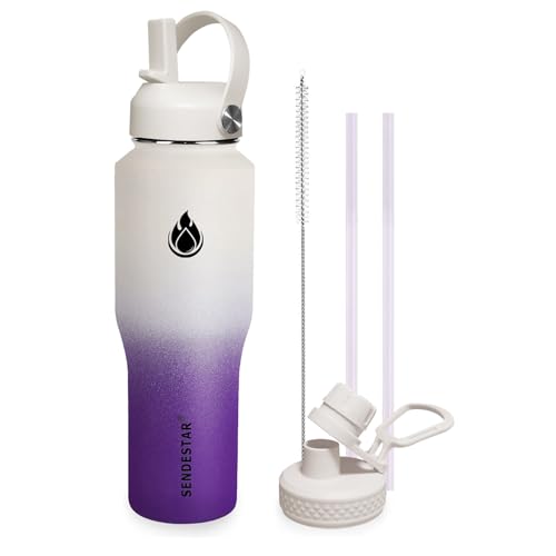 32oz Water Bottle Wide Mouth Stainless Steel Vacuum Insulated Double Wall with 2 Straw Lids Fit in Any Car Cup Holder TXIN