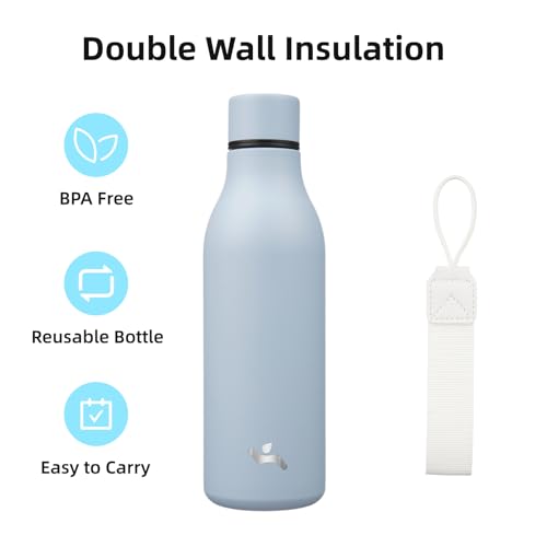 18 oz Insulated Stainless Steel Metal Water Bottle with Strap