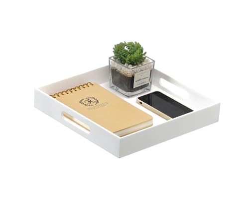 Glossy White Sturdy Acrylic Serving Tray with Handles