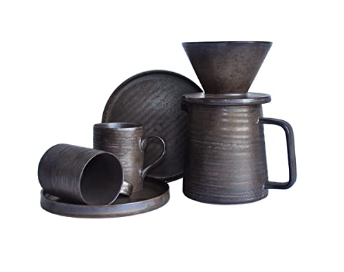 Handmade Stoneware Pour Over Drip Coffee Maker & Cups Set