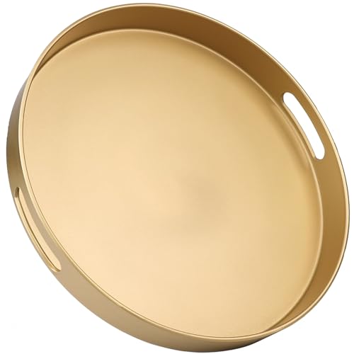Round Gold Decorative Serving Tray with Handles
