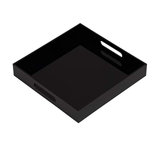 Glossy Black Sturdy Acrylic Serving Tray with Handles