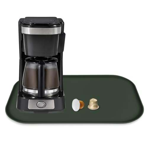 Silicone Coffee Maker Mat with Lip for Countertops 17.4''x10.6'' Dark Green