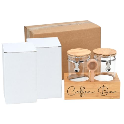 Glass Coffee Canister Set with Bamboo Shelf & Spoon