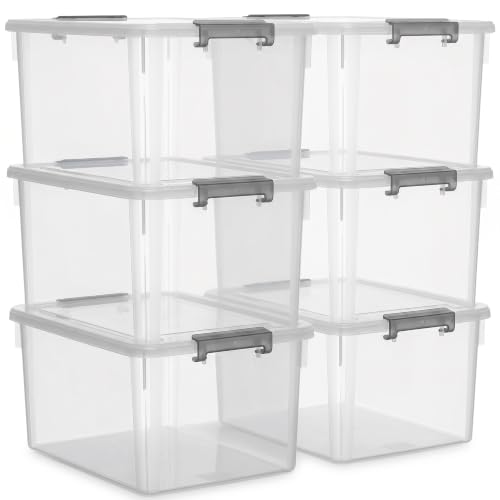6 Packs 32 QT Plastic Storage Bins with Lids Large Stackable Storage Containers for Organizing Clear Storage Box for Garage (6 Count)