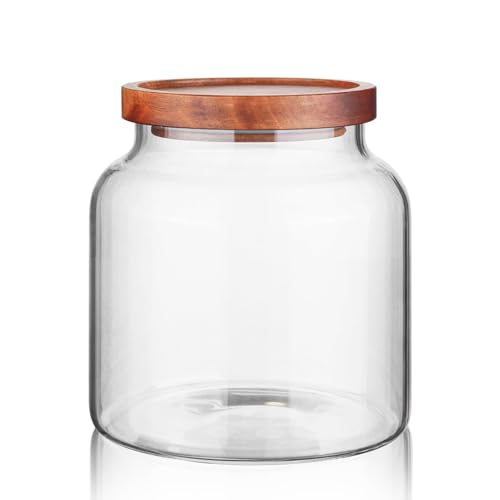 Glass Storage Container Airtight Food Jars Kitchen Canister with Wood Lids