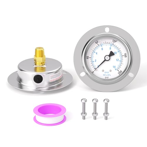 0 200PSI Panel Mount Front Flanged Glycerin Filled Pressure Gauge