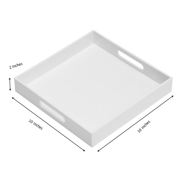 Glossy White Sturdy Acrylic Serving Tray with Handles