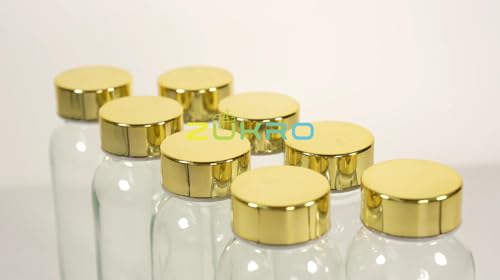 10 oz Glass Juice Bottles with Stainless Steel Gold Lid Leak Proof (8 Count)