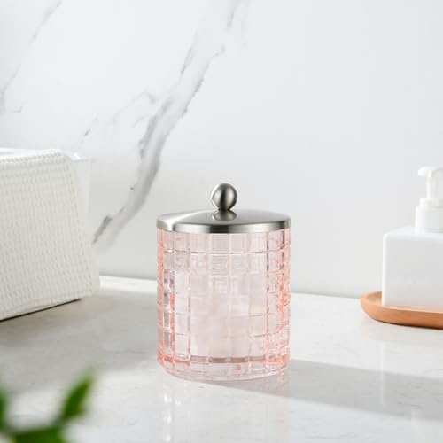 Blush Colored Tranlucent Apothecary Etched Geometric Grid Glass Jar W