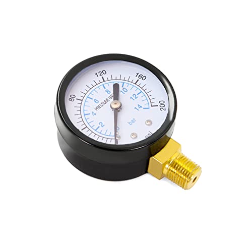 1 8" NPT 200Psi Steel Economical All Purpose Pressure Gauge with Brass Internals 1.5" Dial Display Bottom Mount