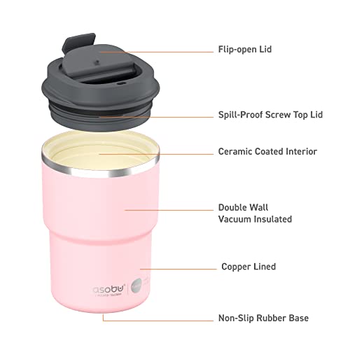 Travel Mug Ceramic Coated Stainless Steel Insulated with Leak and Spill Proof Lid