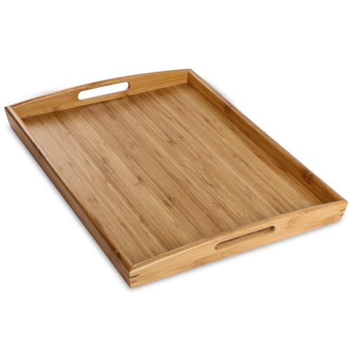 Bamboo Serving Tray with Handles 16.8 x 12.5 inch