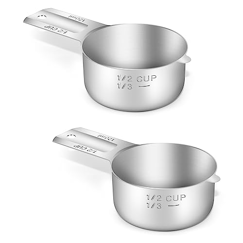 2PCS 1/2CUP(120ml, 4oz) Measuring Cup, 18/8 Stainless Steel Measure Scoop