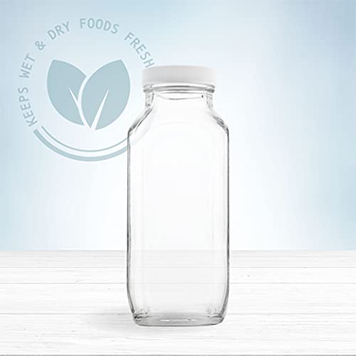 16oz Glass Milk Bottles with Lids (4 Count)
