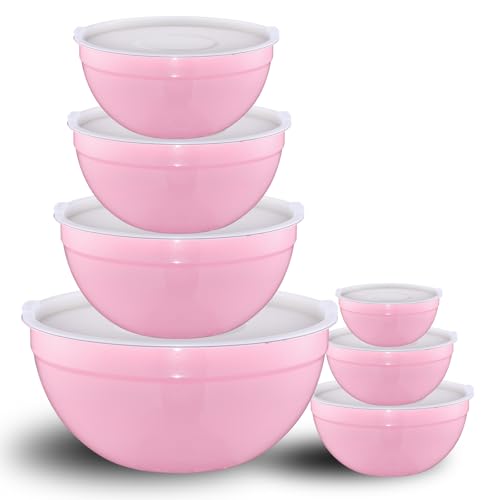 Pink Mixing Bowls with Lids Set of 7